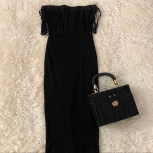 NEVER WORN Black Strapless Fringe Dress